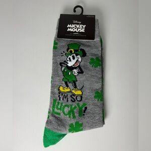 Disney Mickey Mouse Lucky Irish Socks Gray Green St Patrick's Day Crew Adult NWT